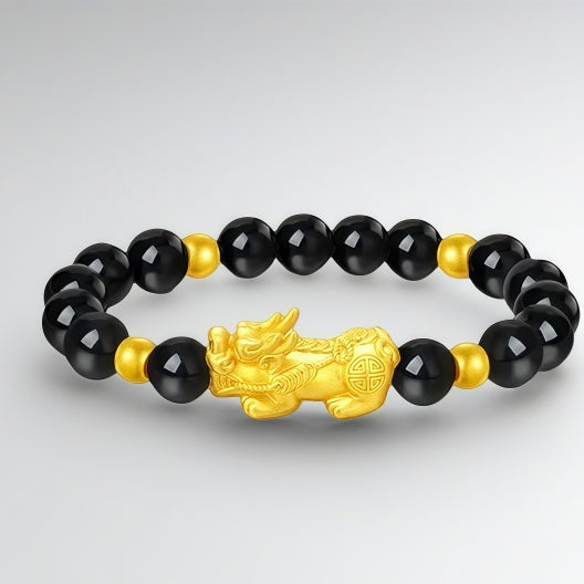 Gold Pixiu Bracelet for Men and Women - Pure Gold Lucky Bead Agate Bracelet