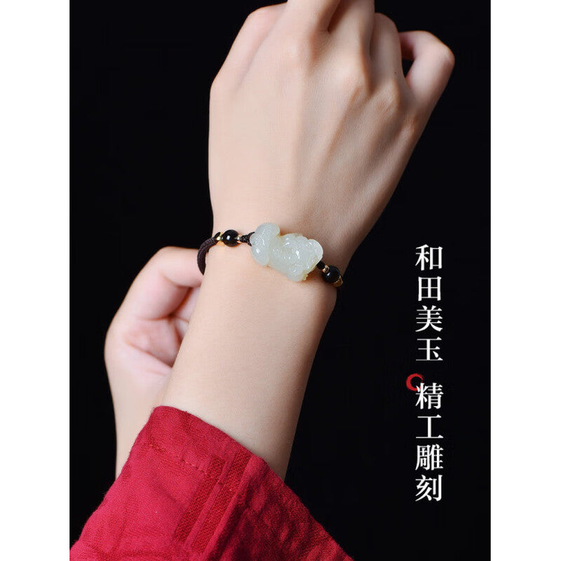 Hetian Jade Pixiu Bracelet – Hand-Braided for Two, Woven with Intention