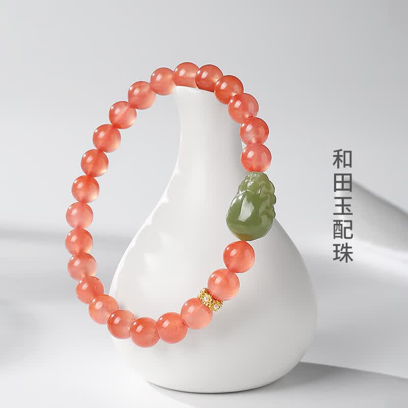 Cherry Red South Red Agate & Hetian Jade Pixiu Bracelet – A Perfect Balance of Fire and Grace