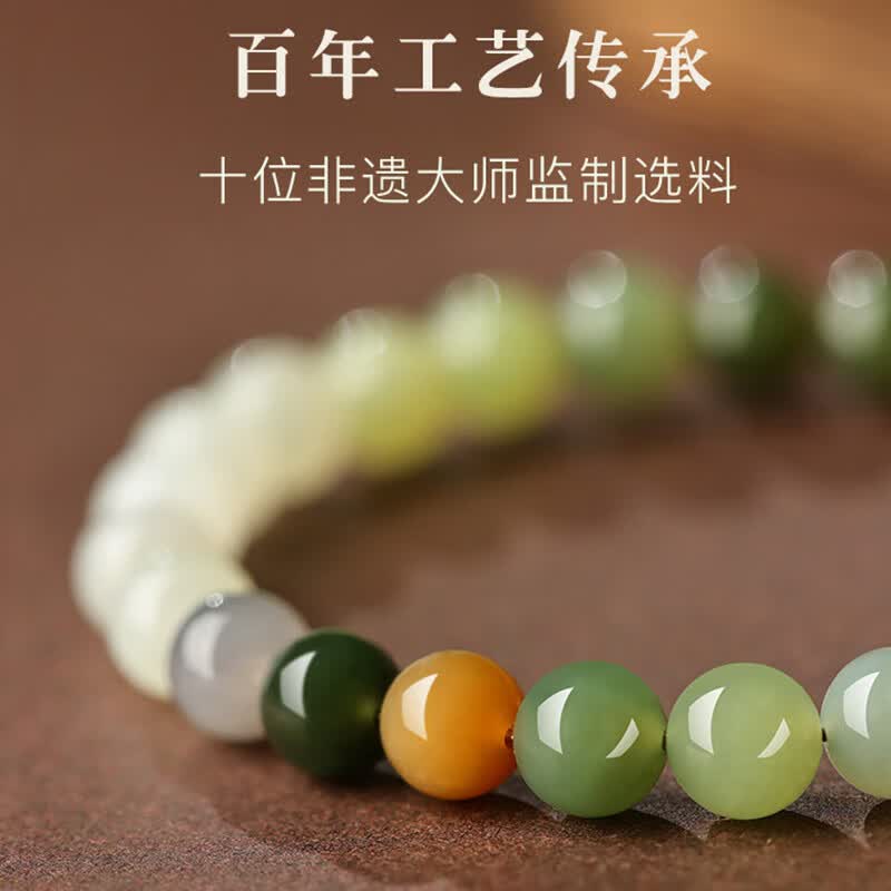 Multi-Gem Hetian Jade Bracelet – A Spectrum of Blessings, A Circle of Fortune