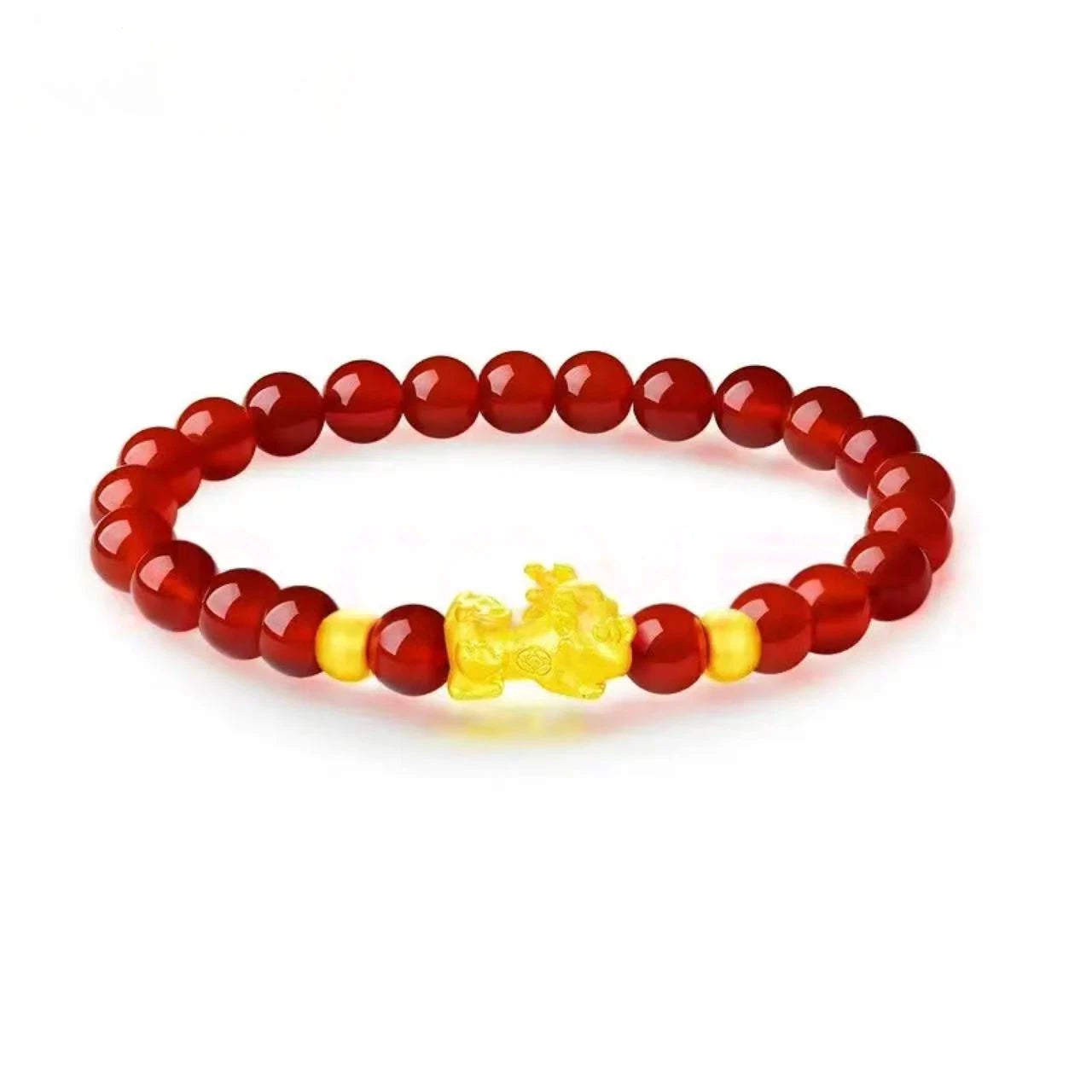 Pure gold and red agate Pixiu baby bracelet for women - lucky charm Pixiu baby bracelet