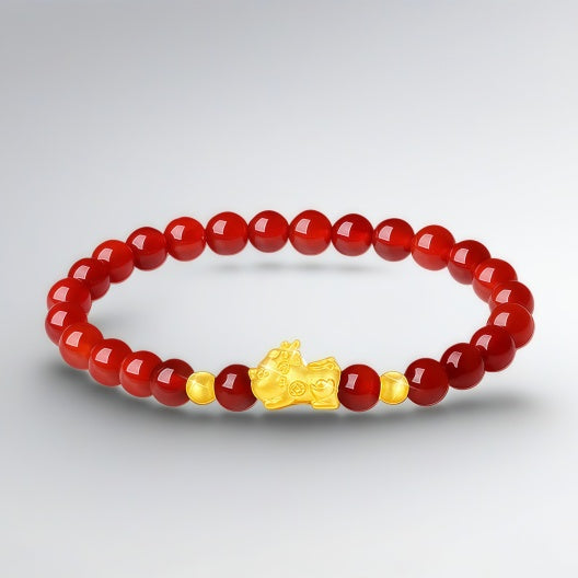 Pure gold and red agate Pixiu baby bracelet for women - lucky charm Pixiu baby bracelet
