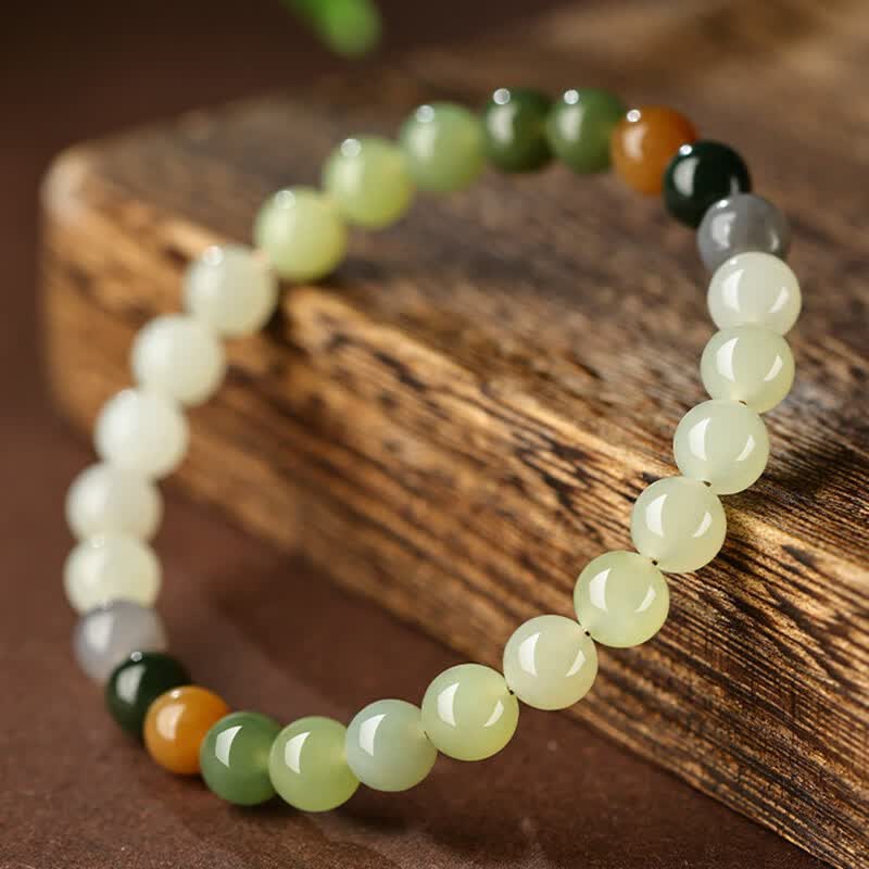 Multi-Gem Hetian Jade Bracelet – A Spectrum of Blessings, A Circle of Fortune