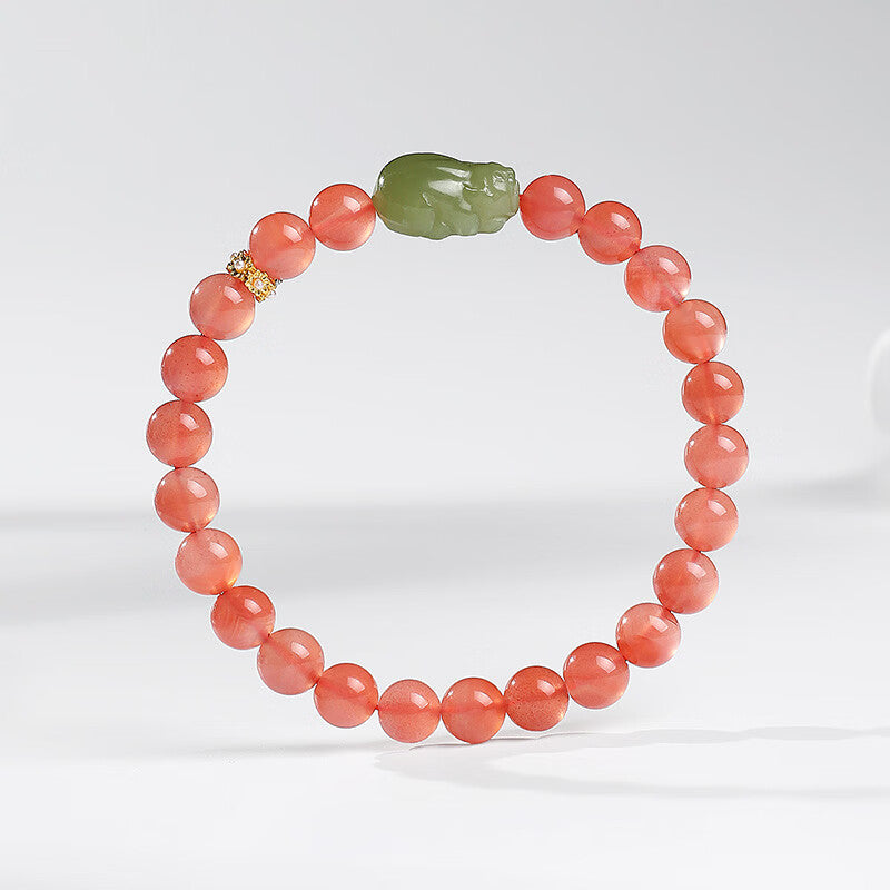 Cherry Red South Red Agate & Hetian Jade Pixiu Bracelet – A Perfect Balance of Fire and Grace