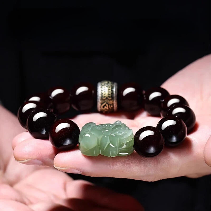 Aged Red Sandalwood & Hetian Jade Pixiu Bracelet – A Companion for the Year Ahead