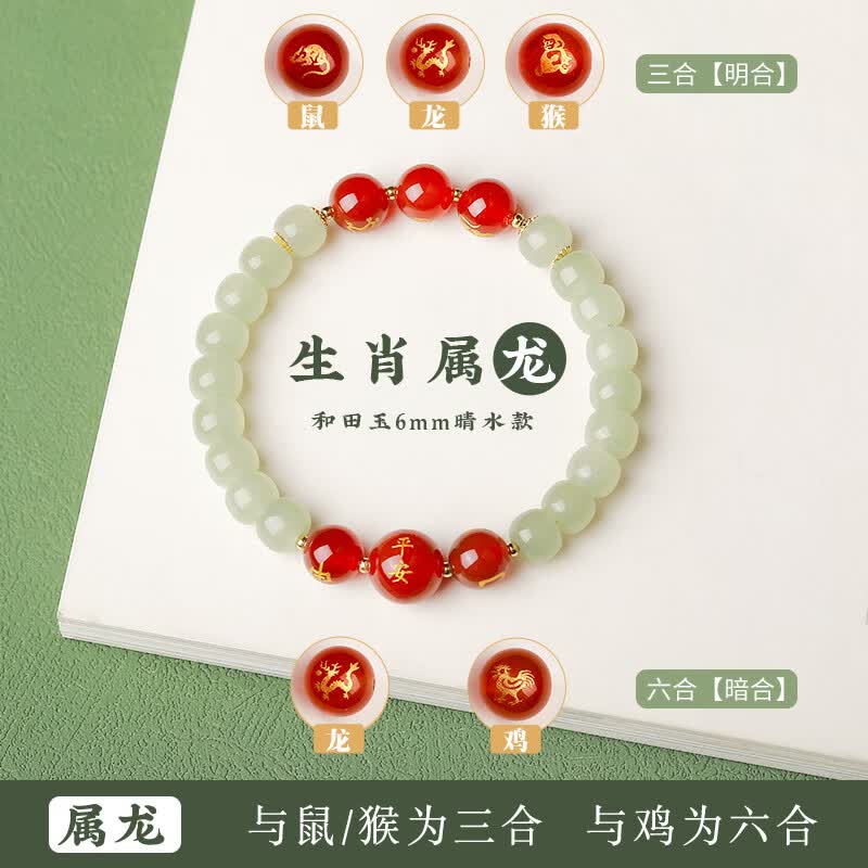 Zodiac Hetian Jade & Red Agate Bracelet – Aligned with Your Year, Rooted in Protection