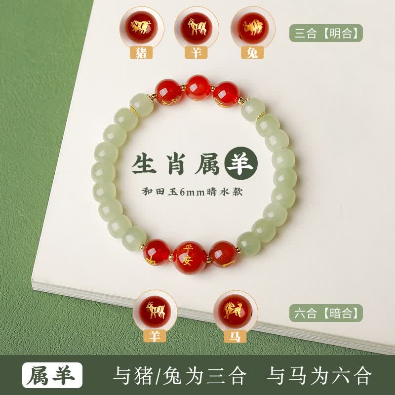 Zodiac Hetian Jade & Red Agate Bracelet – Aligned with Your Year, Rooted in Protection